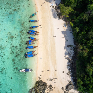 Aerial view of the beautiful beach at Bamboo Island (Koh Mai Pha